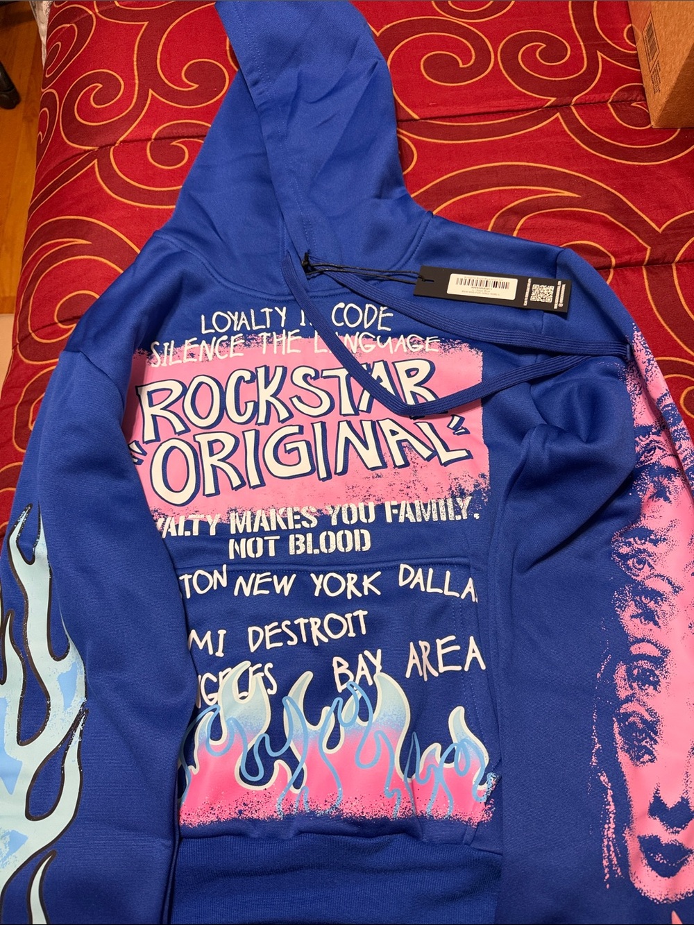 Rockstar Original Blue & Pink Graphic Hoodie size large women’s